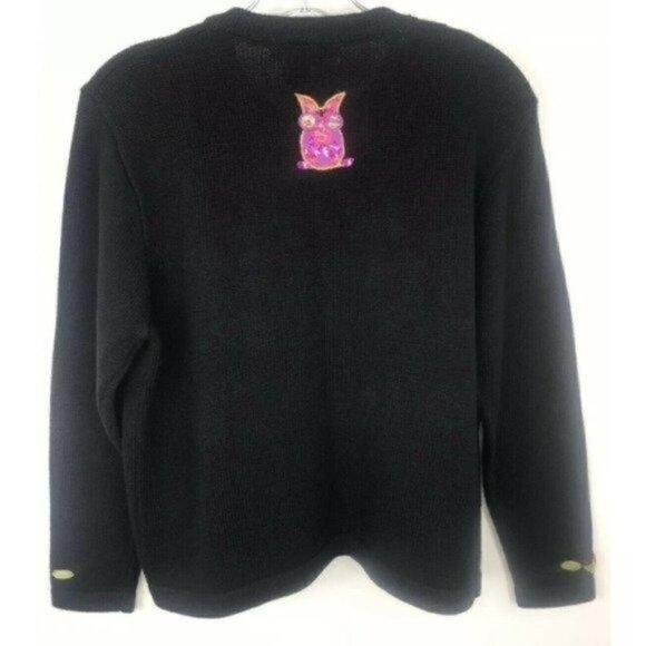 JACK B Quick Owl Sweater Women's embellished beads sequins embroidered medium - Picture 3 of 11